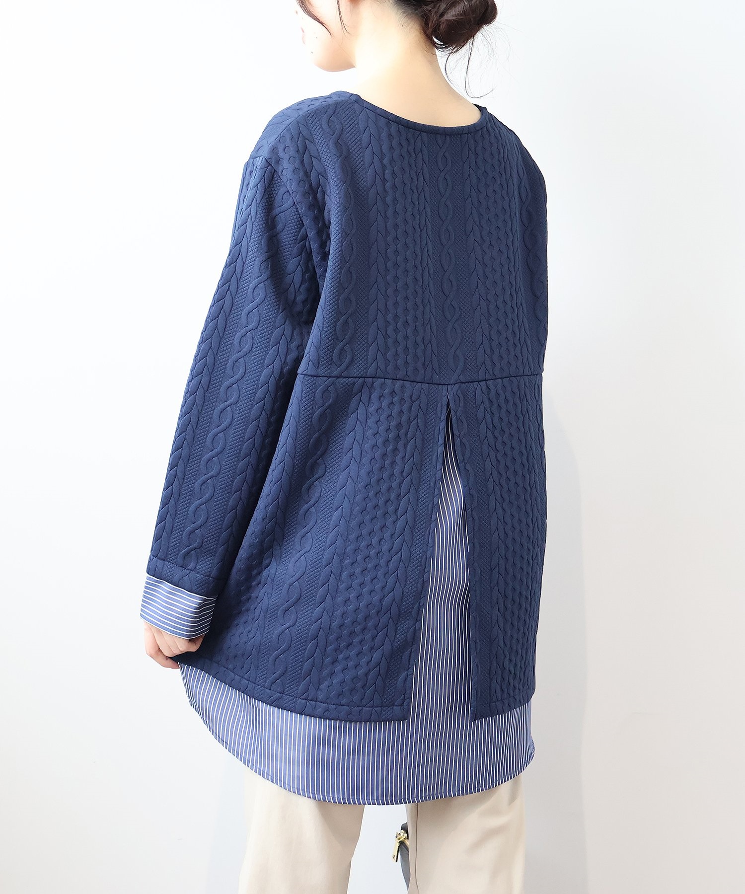 【LL～６L】【WEB/一部店舗限定】 フクレジャガード 重ね着風 カットソー(70コン-ＬＬ-0340476-70-033)