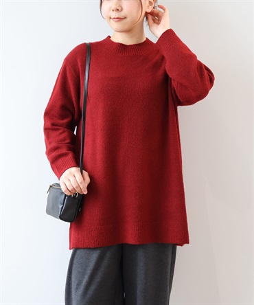 【LL～6L】【WEB/一部店舗限定】 モックネック ニット チュニック(30アカ-４Ｌ-0340482-30-040)