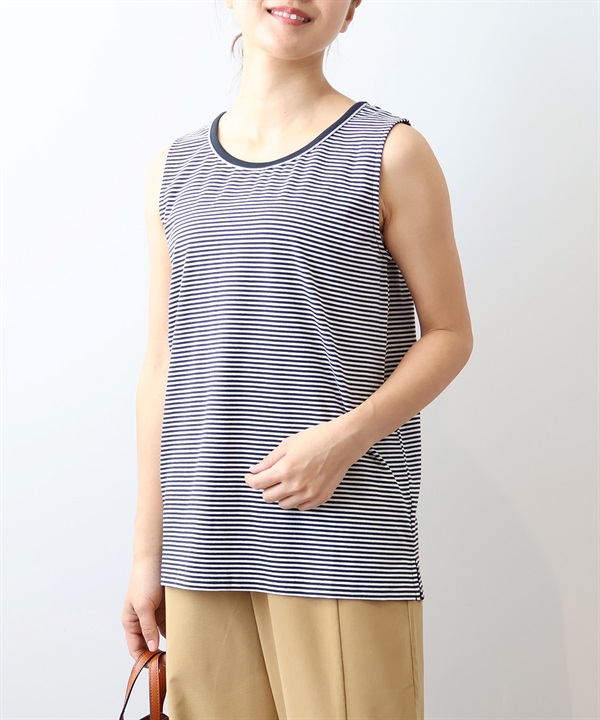 【L～6L】【接触冷感】 ラメパイピング使い タンクトップ