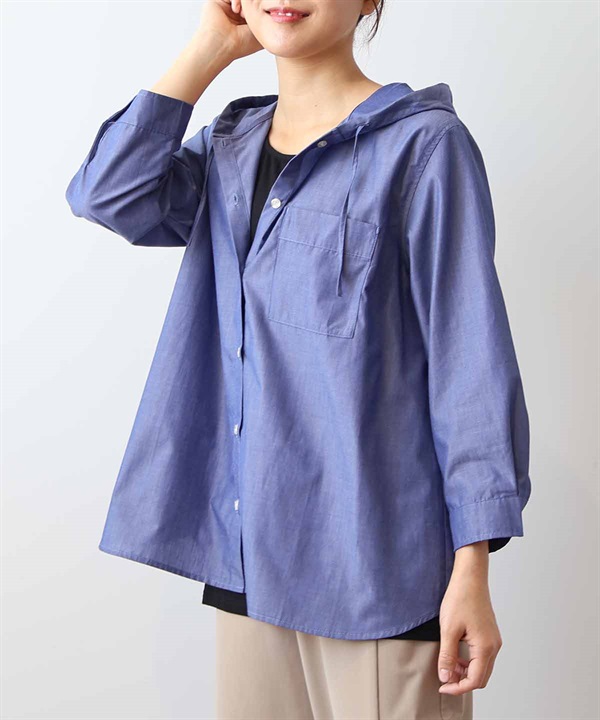 【L～5L】シャンブレー フーディー シャツ