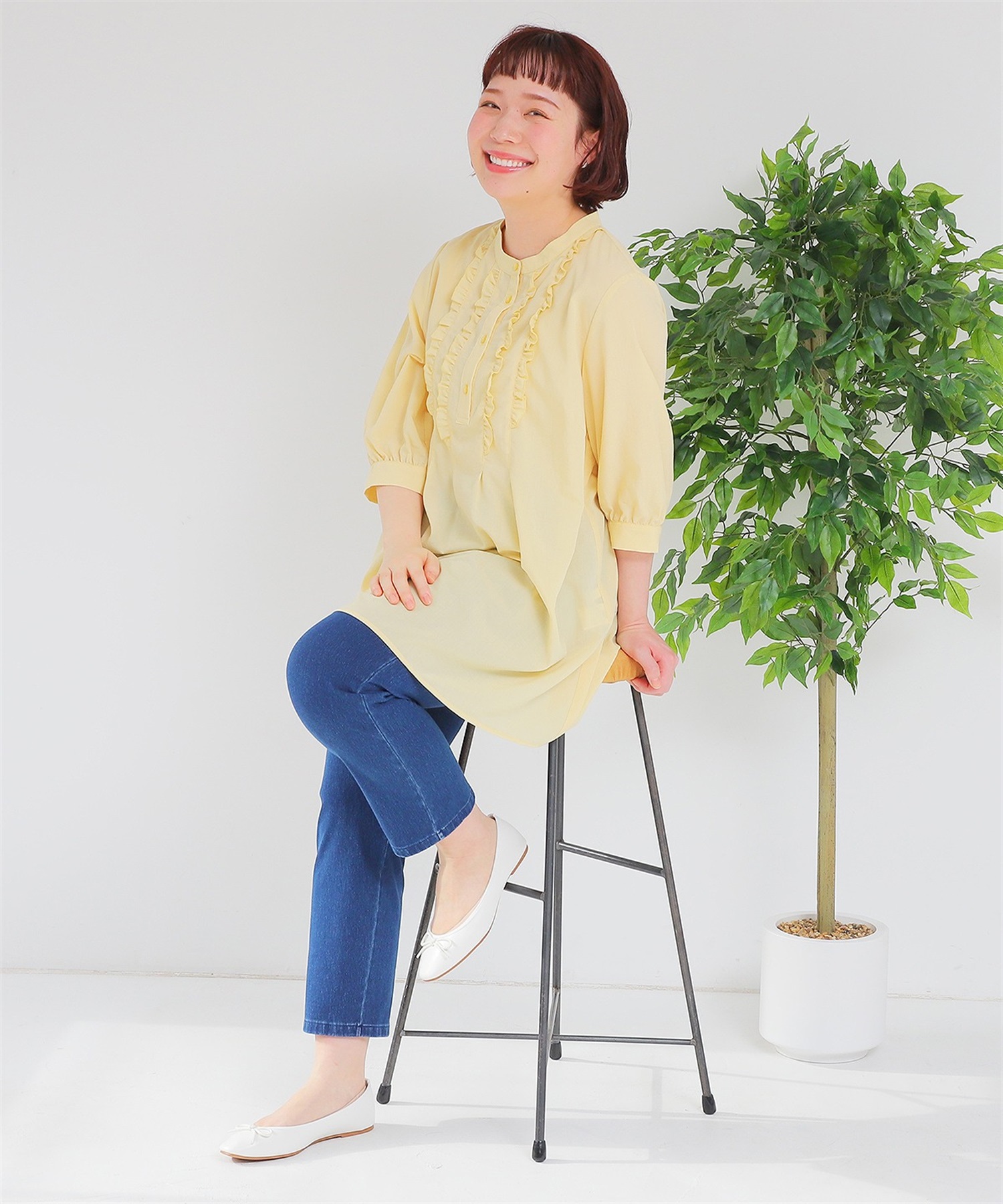 【L～6L】ライトニットデニム カットレングス パンツ(70コン-Ｌ-0342853-70-032)