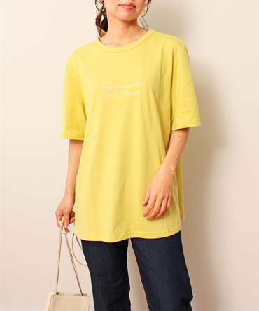 【L～5L】コットン ロゴ プリント Tシャツ(61グリーン-５Ｌ-0343520-61-041)