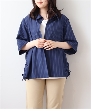 【LL～6L】【WEB/一部店舗限定】 ストライプ サイド ドローストリング シャツ(70コンST-５Ｌ-0343636-70-041)