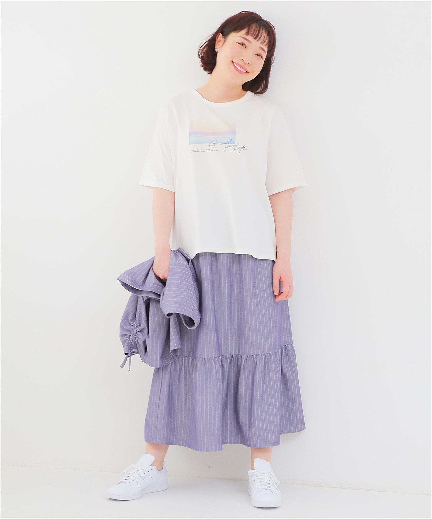 【LL～6L】【WEB/一部店舗限定】 ストライプ ギャザーヘム スカート(71シャンブレーST-ＬＬ-0343759-71-033)