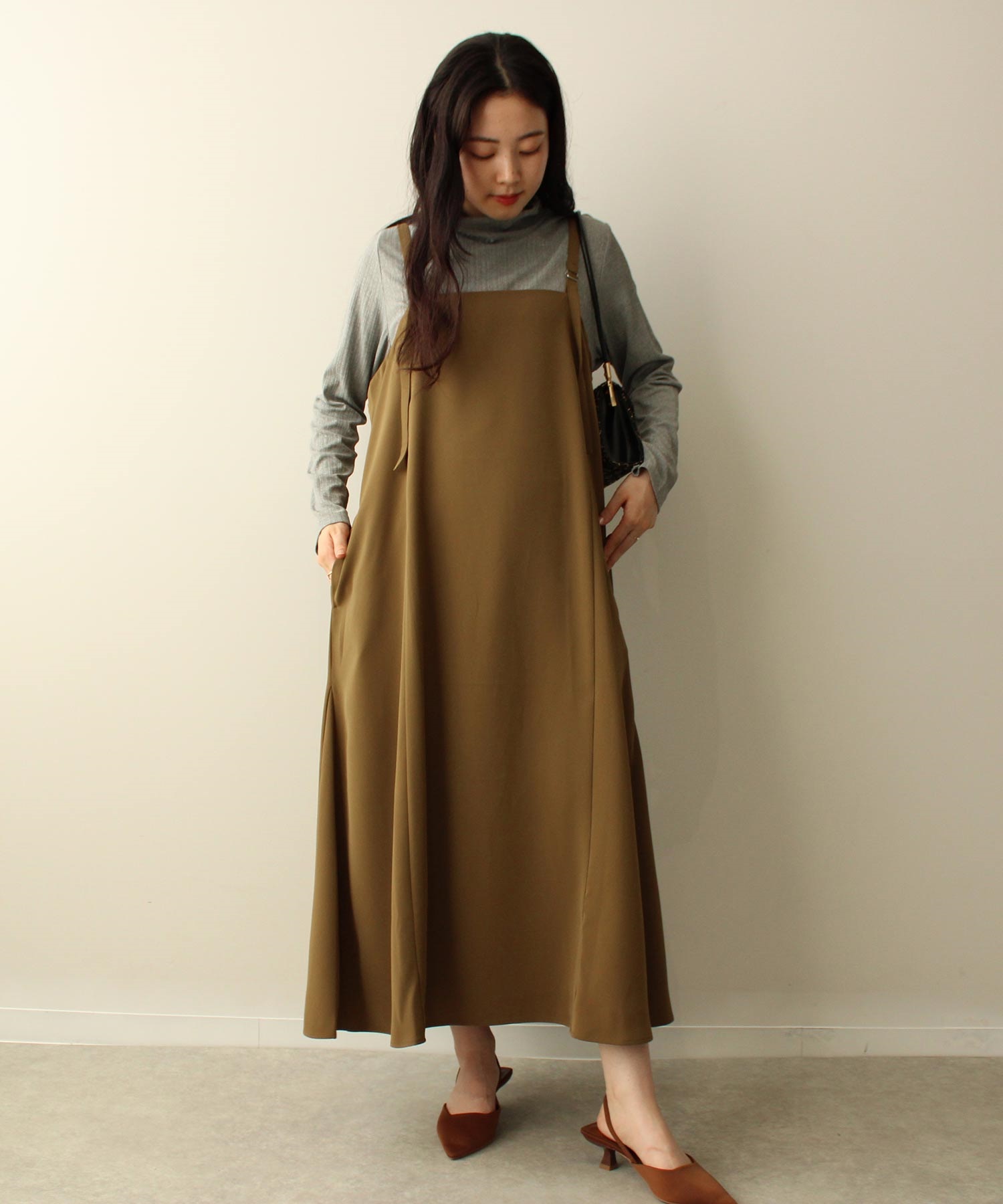 【L～5L】Aライン ジャンパー スカート(63カーキ-Ｌ-0345203-63-032)