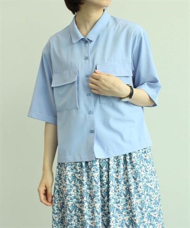 【M～５L】ショート丈 ワークシャツ ブラウス(71ブルー-４Ｌ-0347602-71-040)