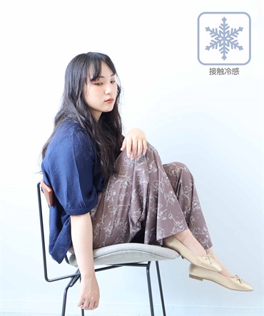 【L～５L】【接触冷感】単色花柄イージーワンドパンツ