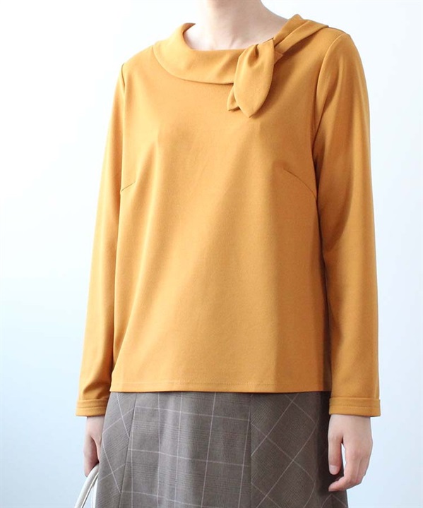【M～５L】ロールネック リボン カットソー