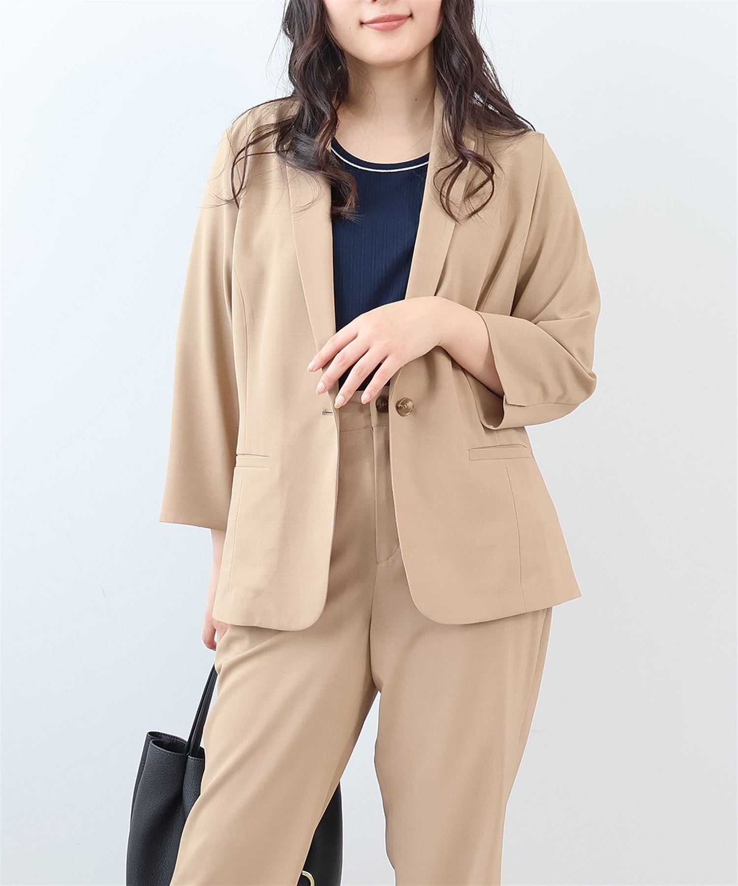 【L～6L】【接触冷感】【吸湿速乾】 リネンライク セットアップ テーラードジャケット(82ベージュ-Ｌ-0362209-82-032)
