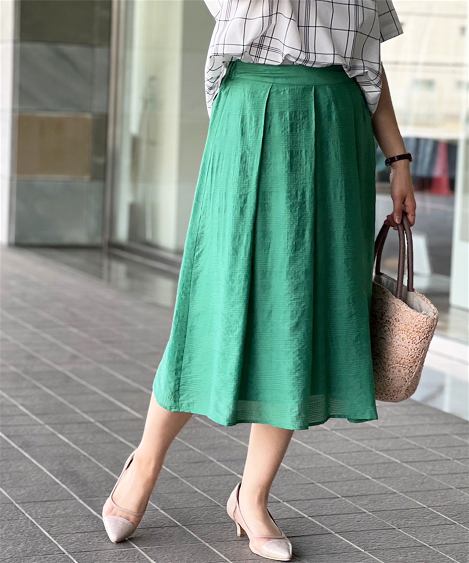 Check tuck skirt green | jayceebrands.com