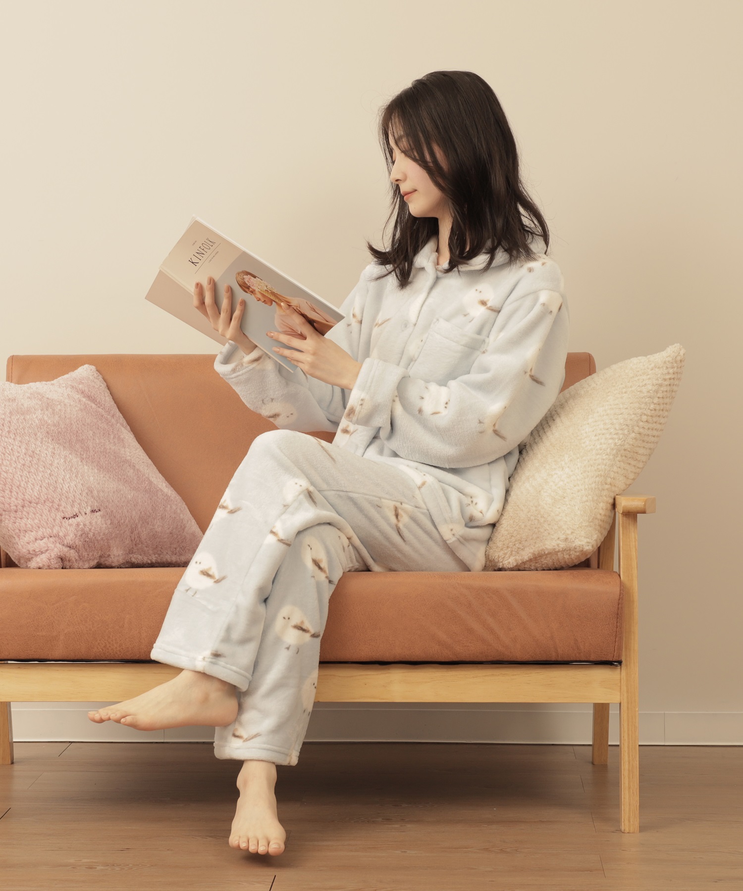 【mofutt】ふわもこアニマル柄シャツパジャマセット(72サックスブルー-Ｍ-0580116-72-031)