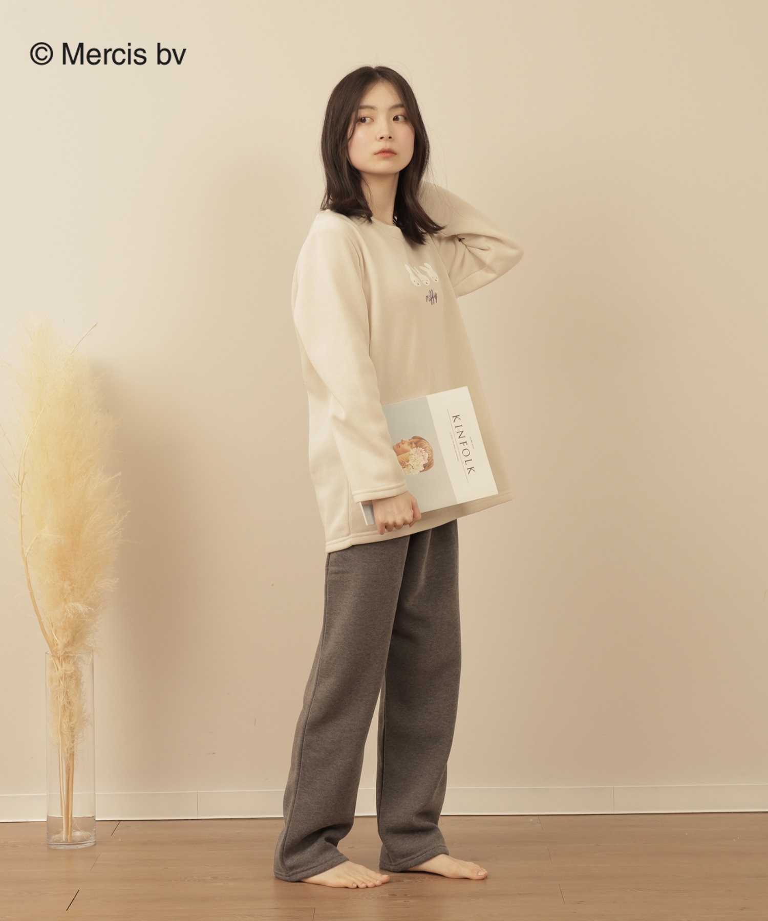 【Miffy】ミッフィーフェイスプリント裏起毛パジャマセット(98ベージュ-Ｍ-0580140-98-031)