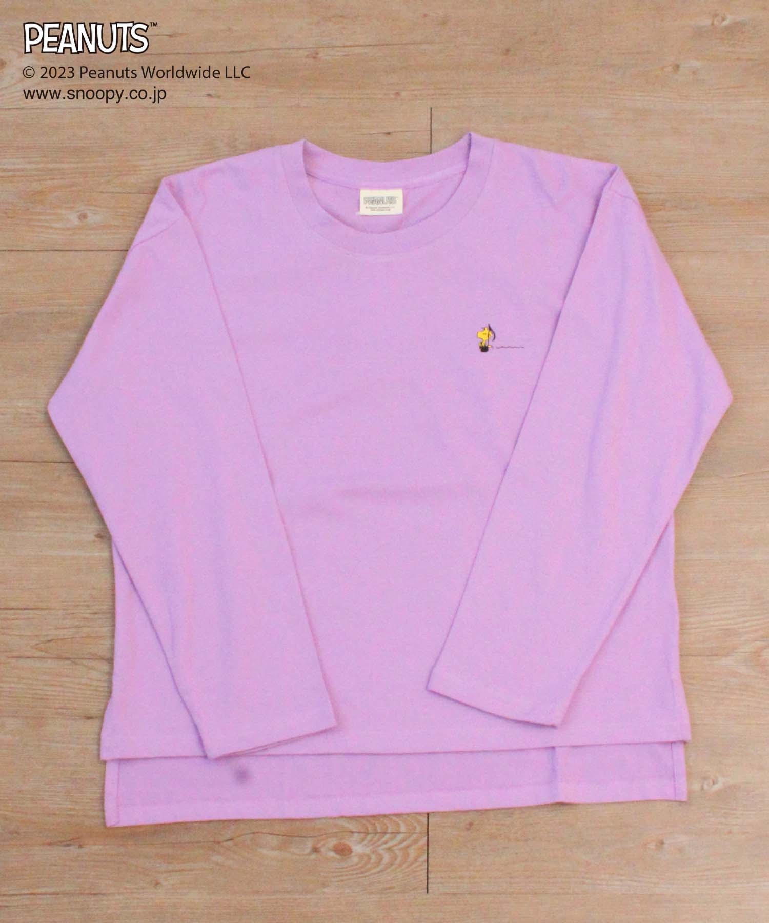 【SNOOPY】スヌーピー＆ウッドストック バックプリントロングスリーブTシャツ(21ラベンダー-Ｍ-0581038-21-031)