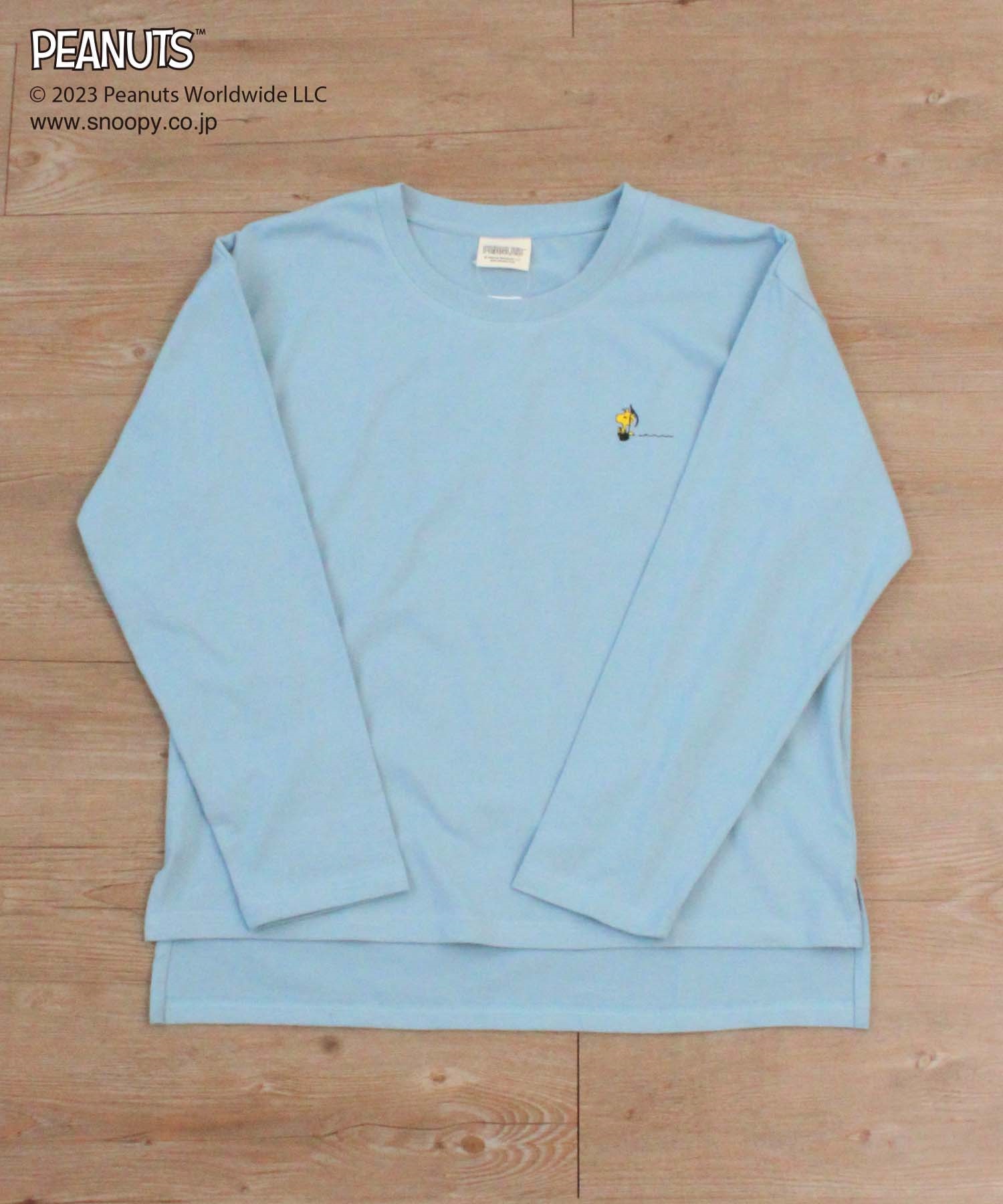 【SNOOPY】スヌーピー＆ウッドストック バックプリントロングスリーブTシャツ(72サックス-Ｍ-0581038-72-031)
