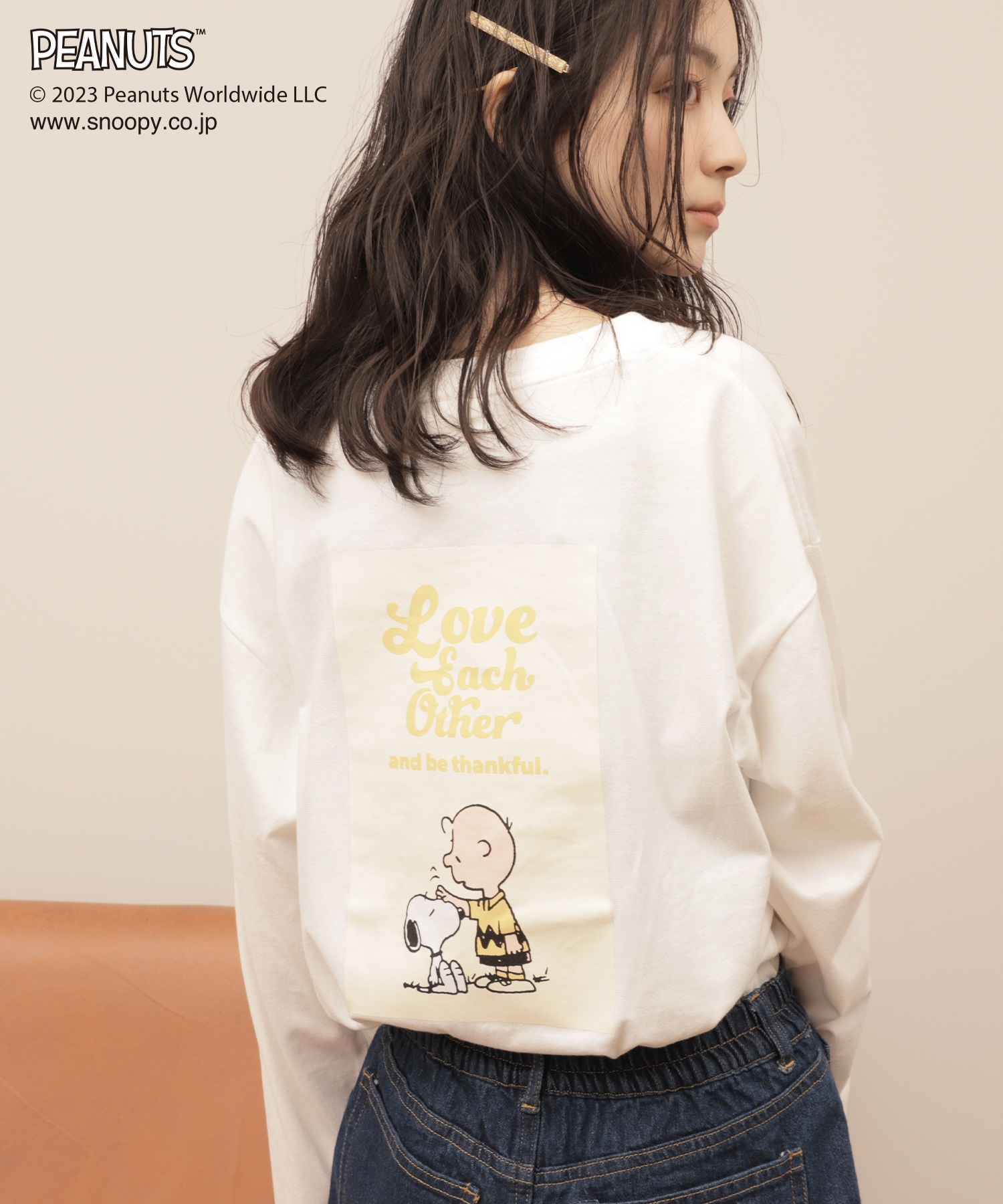 【SNOOPY】スヌーピー Love Each Other バックプリントロングTシャツ(01オフホワイト-Ｍ-0581039-01-031)