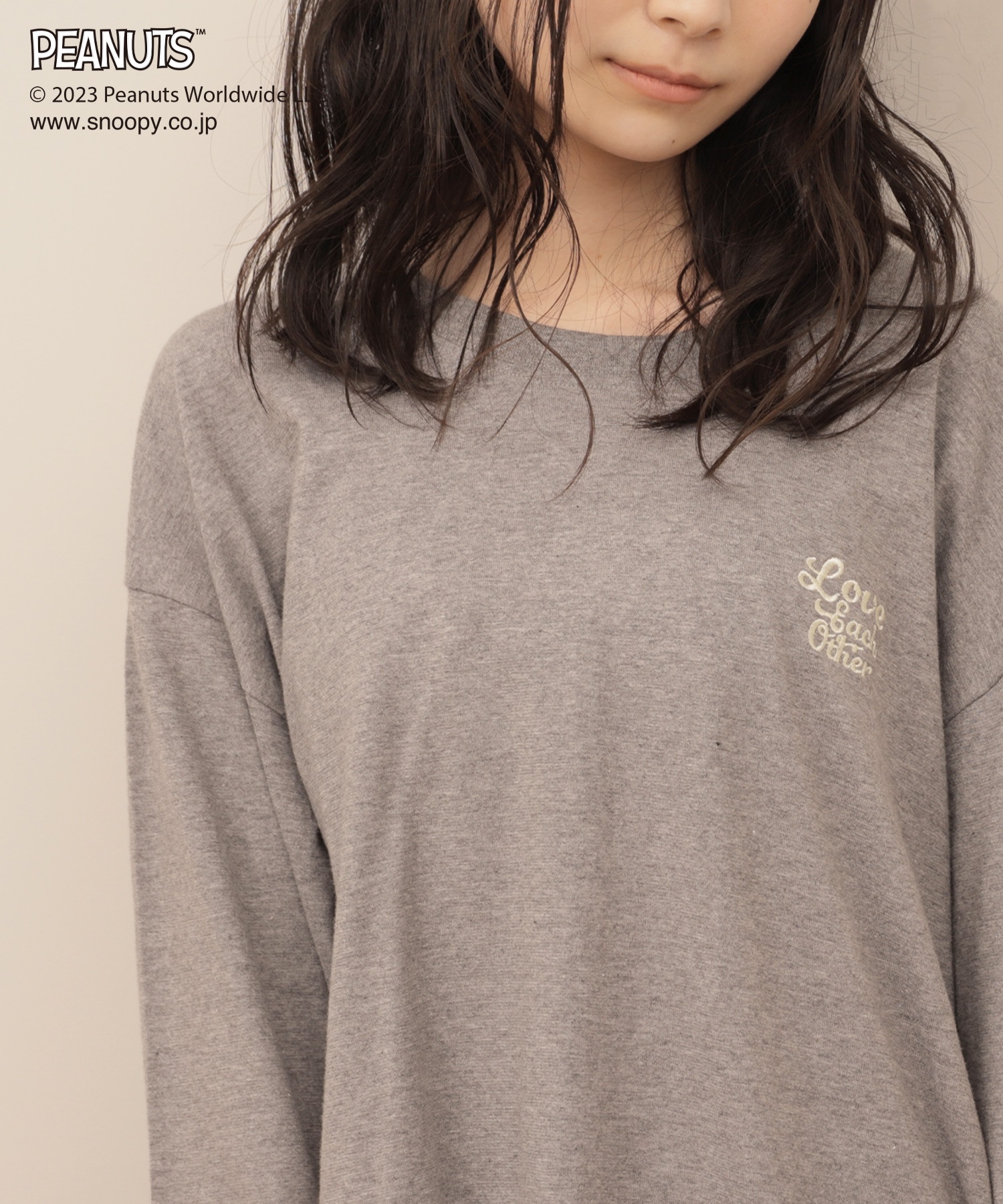 【SNOOPY】スヌーピー Love Each Other バックプリントロングTシャツ(11グレー-Ｍ-0581039-11-031)