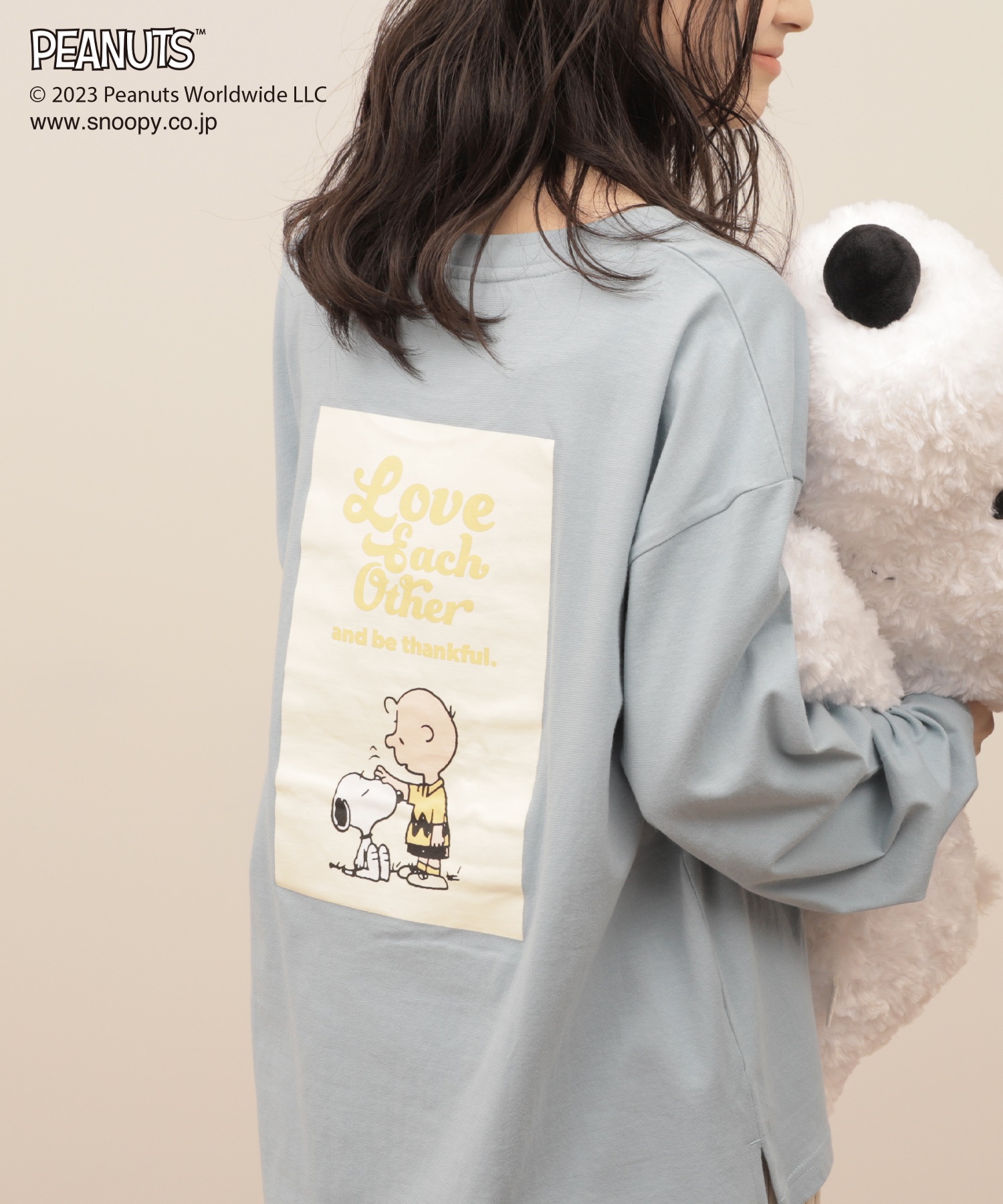 【SNOOPY】スヌーピー Love Each Other バックプリントロングTシャツ(72サックス-Ｍ-0581039-72-031)