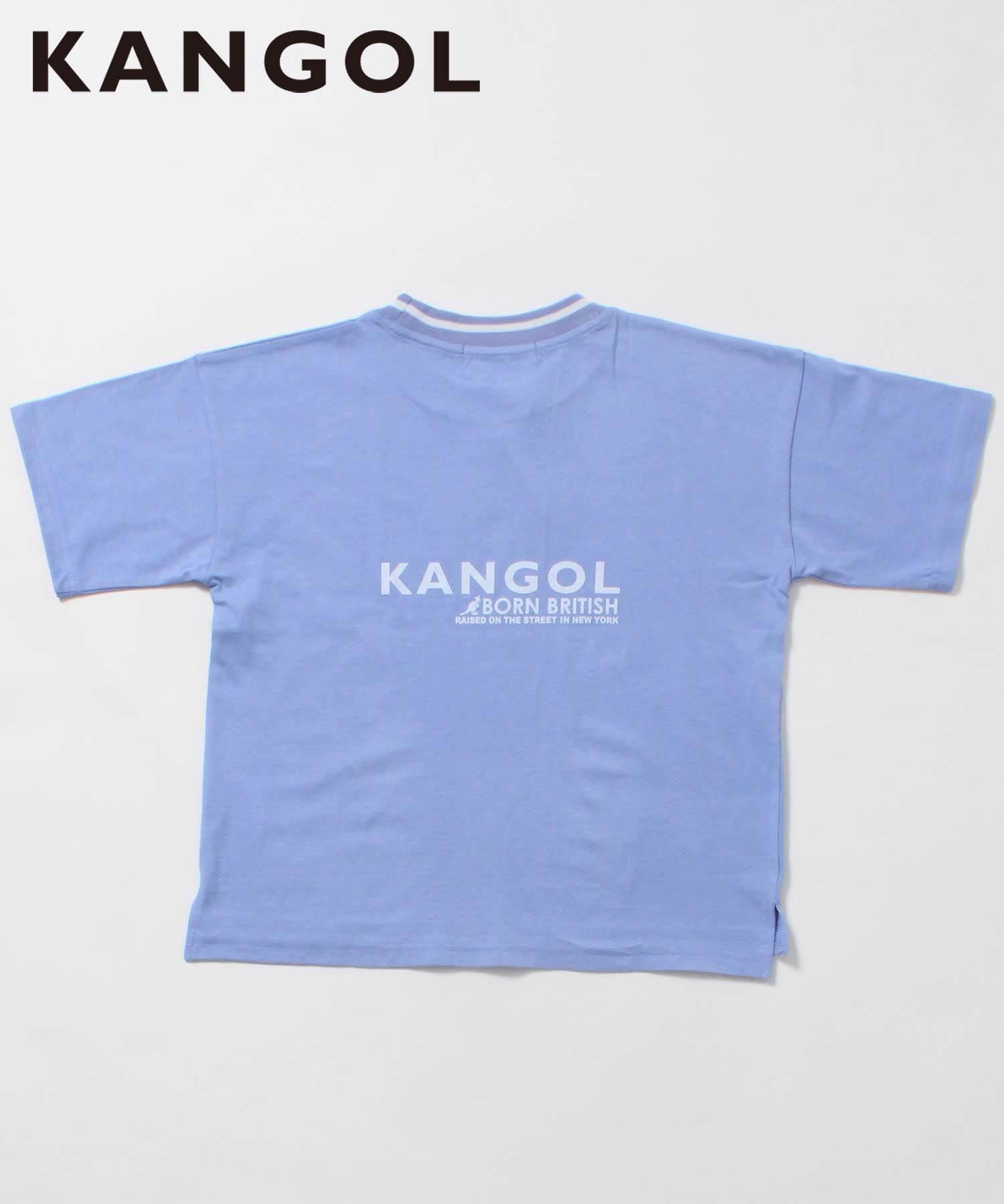 【KANGOL KIDS】ラインリブ半袖Tシャツ【綿100％】(72サックスブルー-１３０ｃｍ-0582045-72-130)