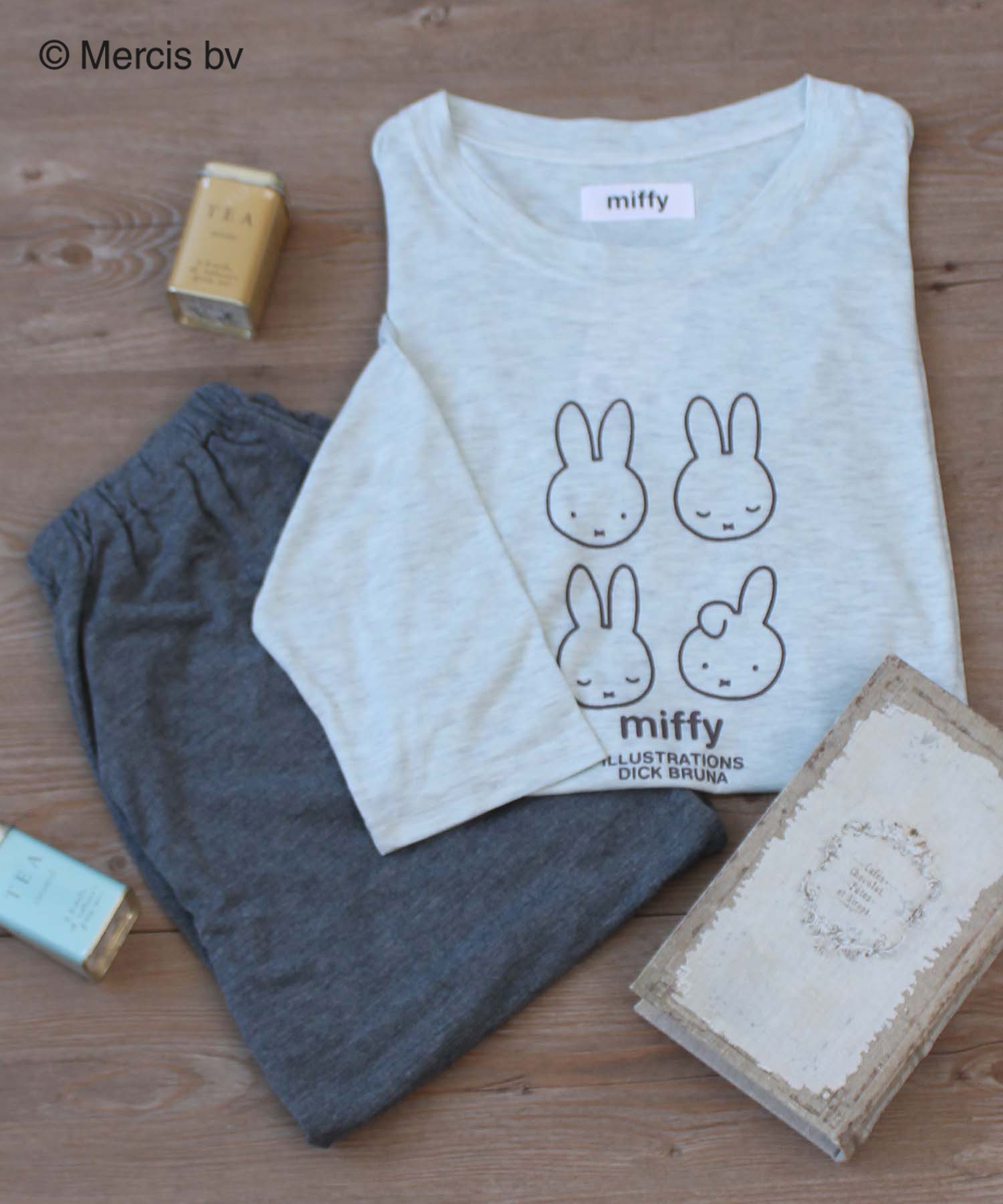 【Miffy】ミッフィーフェイスプリント シャツパジャマセット(オートミール-Ｍ-0583037-97-031)