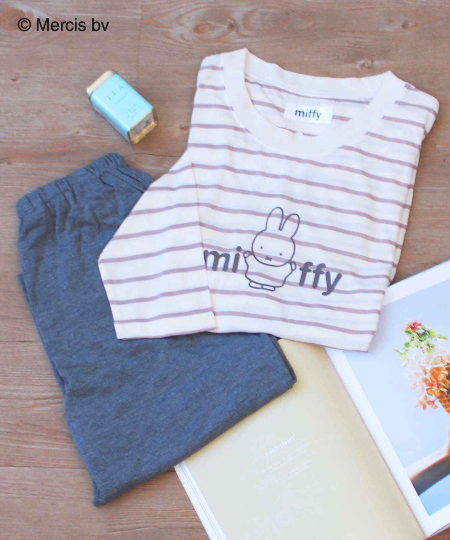 【Miffy】ミッフィー×ボーダー ロンT＆10分丈パンツセットアップ(ベージュ-Ｍ-0583038-98-031)