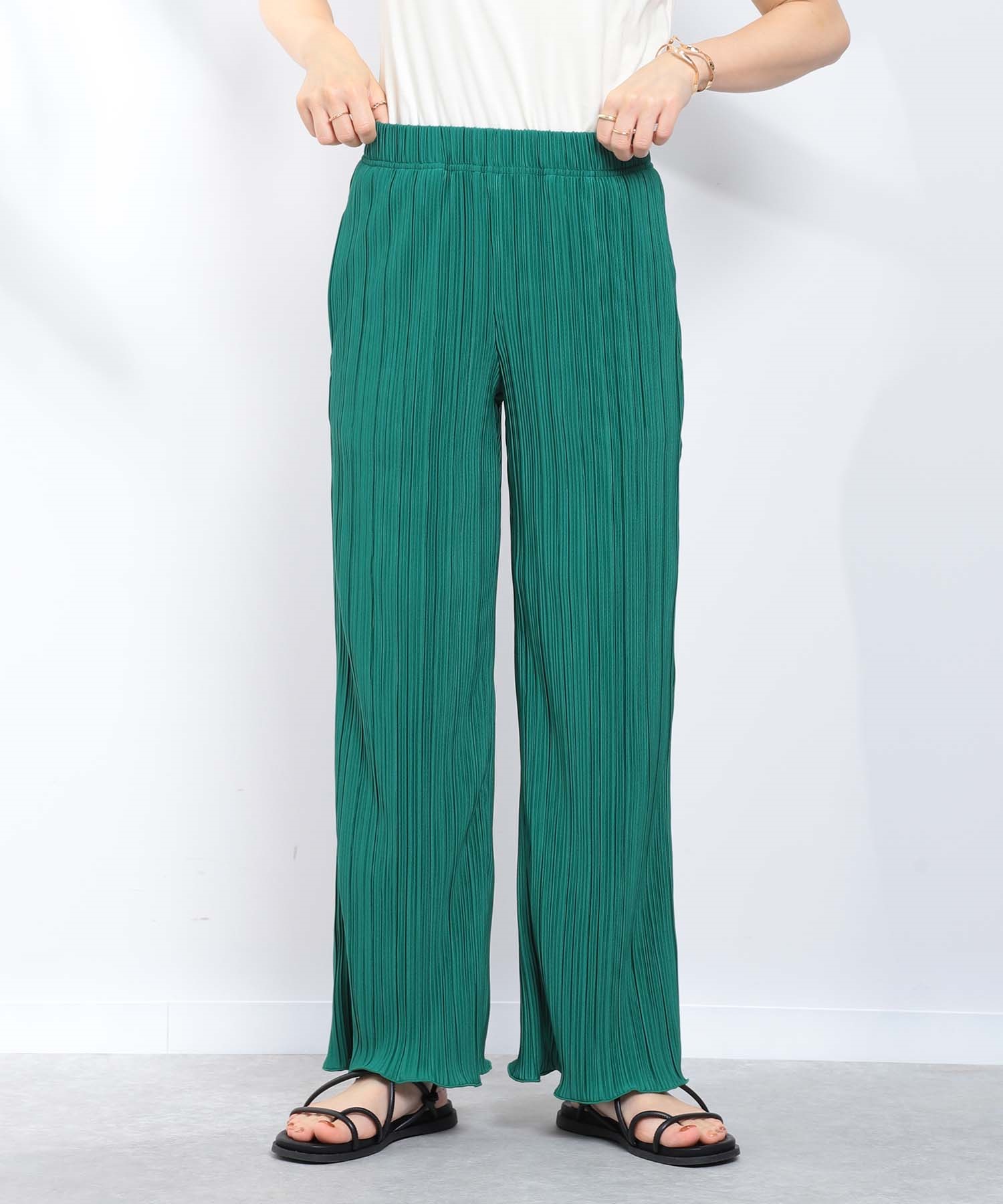 すっきり見えプリーツパンツ(61グリーン-ＸＳ-0583065-61-028)