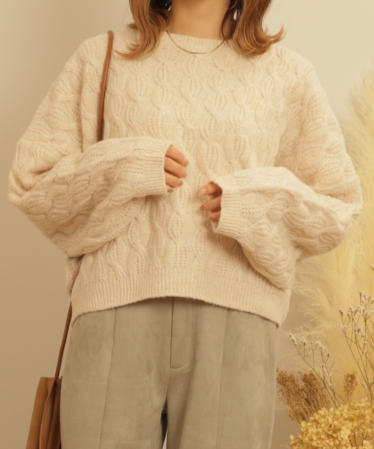 ケーブル編みニットプルオーバー(01アイボリー-ＸＳ-0585002-01-028)