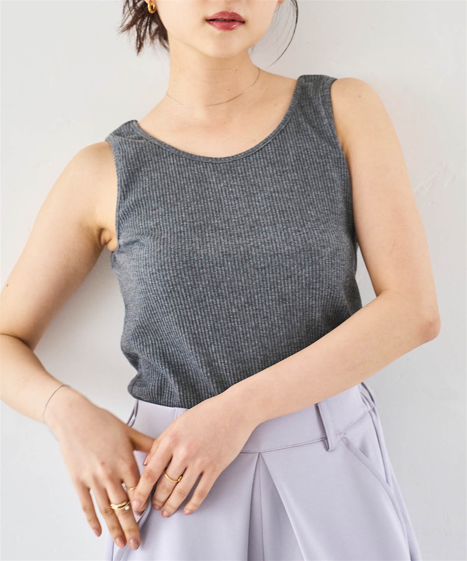 【前後2way】シンプルリブタンクトップ(10チャコールグレー-ＸＳ-0587046-10-028)