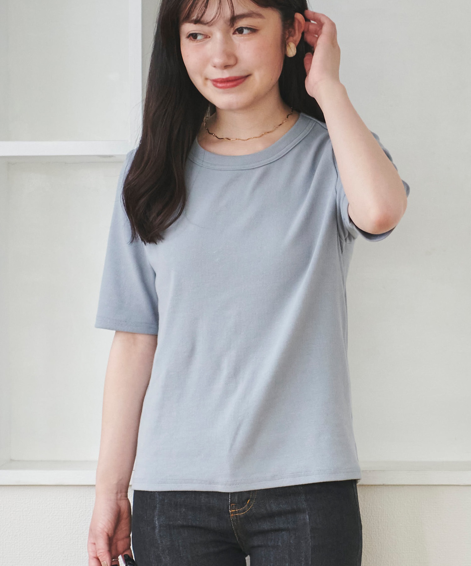 袖ロゴ刺繍リブトップス(72サックス-ＸＳ-0587065-72-028)