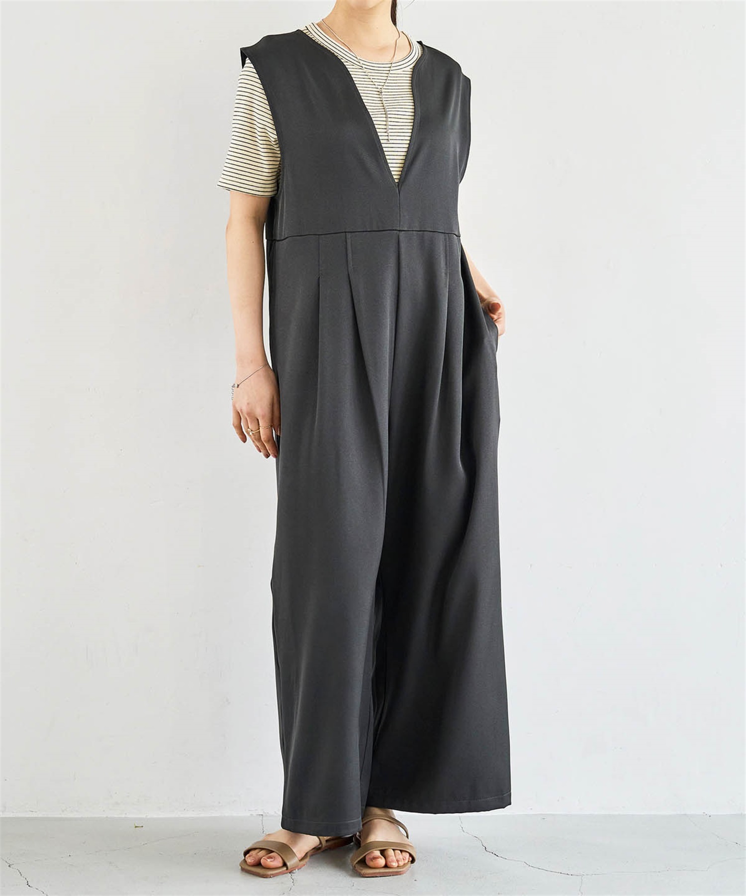 深Vキーネック オールインワン(10チャコールグレー-ＸＳ-0587107-10-028)
