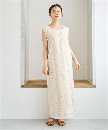 エンブロイダリーレース ノースリーブワンピース(01アイボリー-ＸＳ-0587115-01-028)