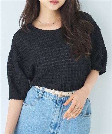 【予約】ぽこぽこカットジャガード シアートップス(00ブラック-ONE SIZE-0587128-00-498)