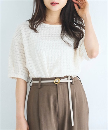 【予約】ぽこぽこカットジャガード シアートップス(01アイボリー-ONE SIZE-0587128-01-498)