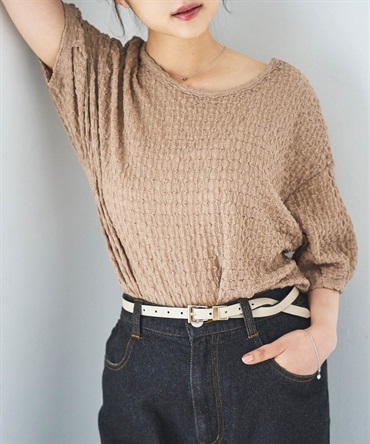 【予約】ぽこぽこカットジャガード シアートップス(85モカ-ONE SIZE-0587128-85-498)