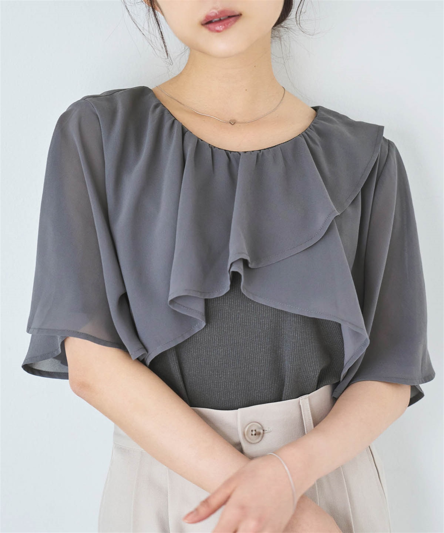 ケープ風 フレアスリーブトップス(10グレー-ＸＳ-0587136-10-028)