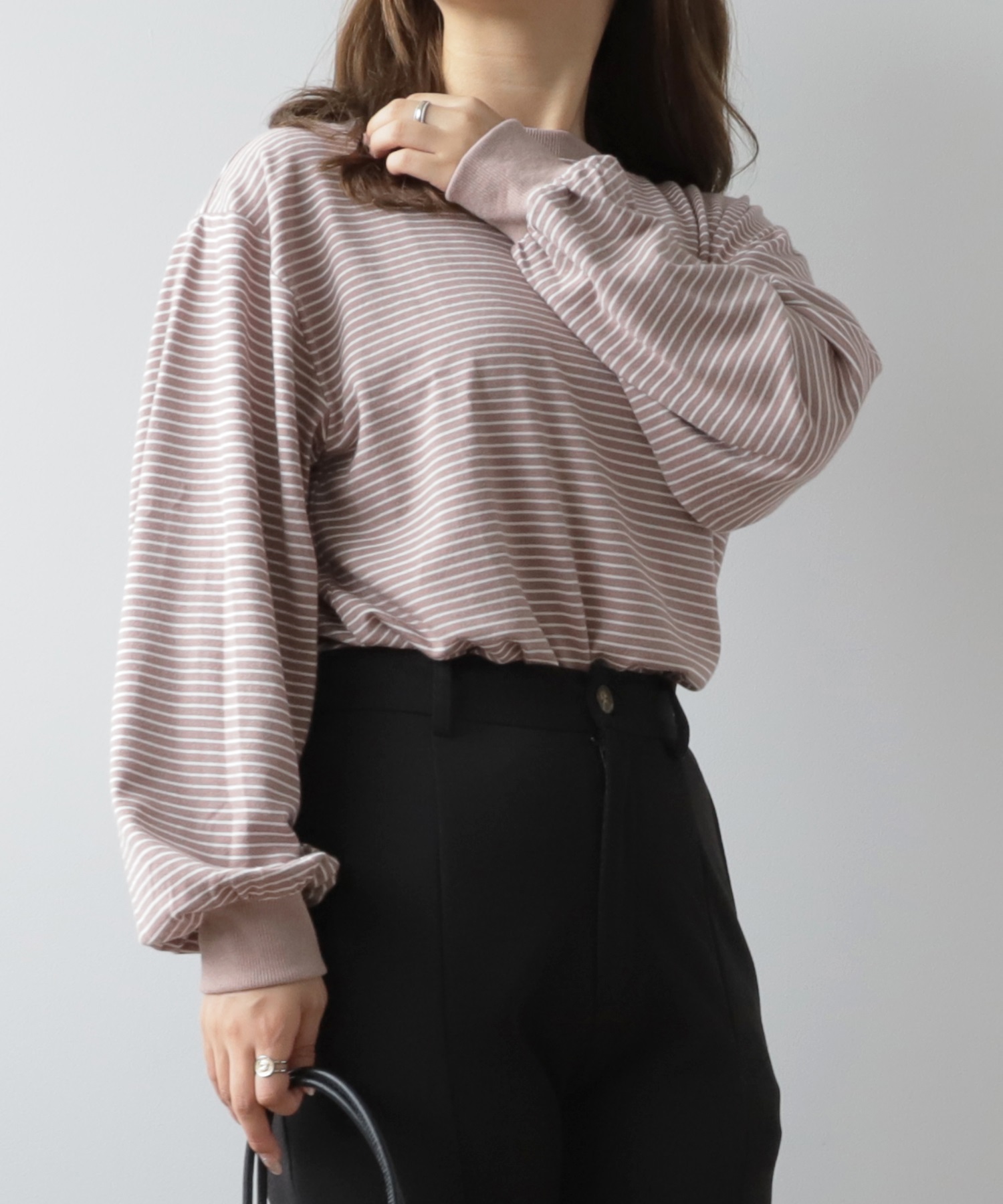 ボーダーロングTシャツ(82モカ×ホワイト-ＸＳ-0588008-82-028)